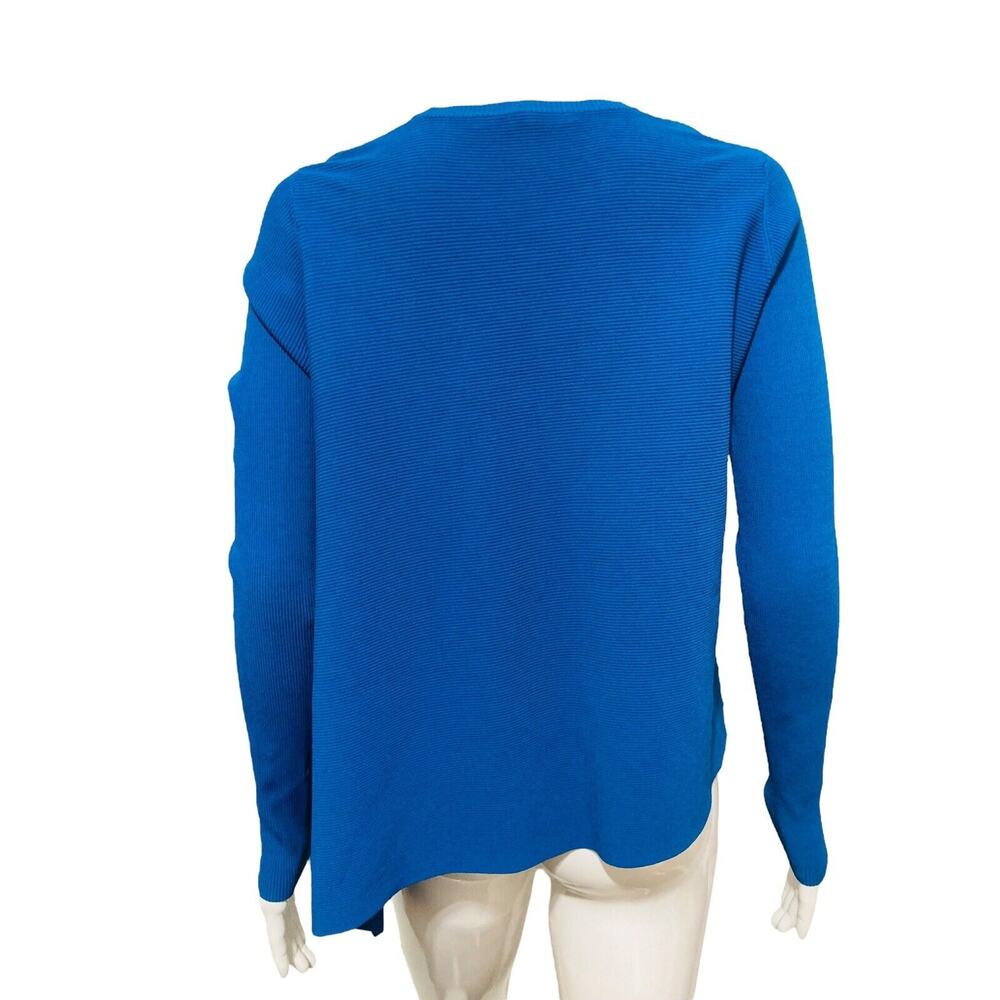DEREK LAM Royal Blue Knit Ribbed Asymmetrical Long Sleeve Sweater Top Size M - Picture 2 of 3